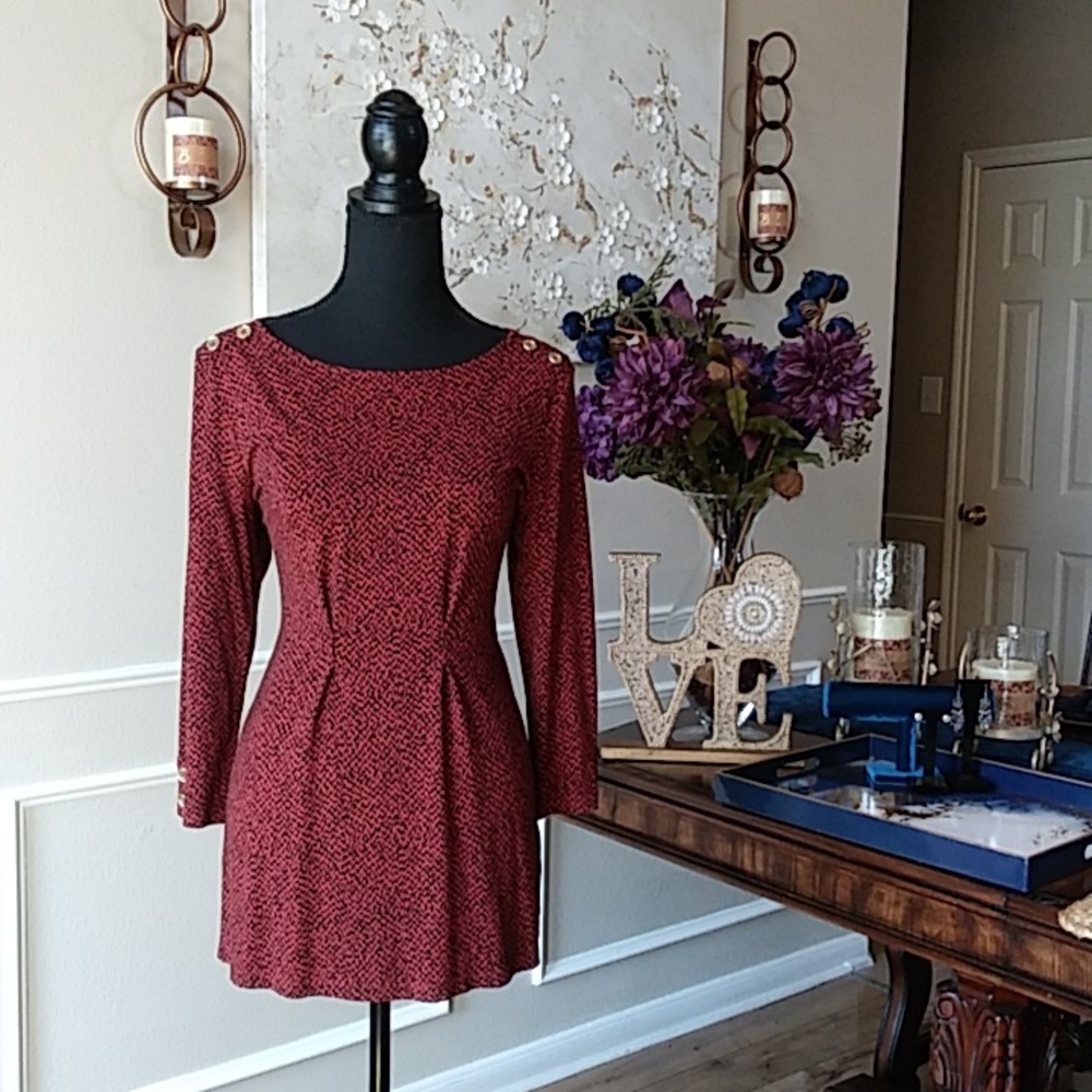 NWOT Liz Claiborne Dark Orange With Black Prints 3/4 Sleeves Tunic Top. Size S - Picture 4 of 17